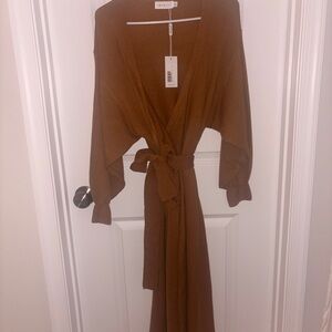 Nova Wrap Knit Midi Dress in Camel - size S/M